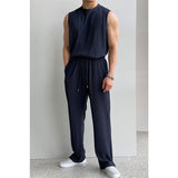 Chicmy-Korean style, Korean men's outfit, minimalist style, street fashion No. 9524 PLEATED SLEEVELESS SHI & WIDE DRAWSTRING PANTS