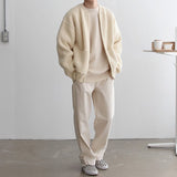 Chicmy-Korean style, Korean men's outfit, minimalist style, street fashion No. 4454 KNITTED ROUND-NECK CARDIGAN SWEATER