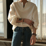 Chicmy-Korean style, Korean men's outfit, minimalist style, street fashion No. 6575 V-NECK CUFF LONGSLEEVE