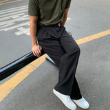 Chicmy-Korean style, Korean men's outfit, minimalist style, street fashion No. 9238 BLACK FOLDED STRAIGHT PANTS