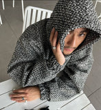 Chicmy-Korean style, Korean men's outfit, minimalist style, street fashion No. 7020 TWEED PULLOVER HOODIE