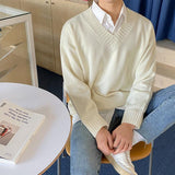 Chicmy-Korean style, Korean men's outfit, minimalist style, street fashion V-NECK SWEATER