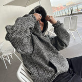 Chicmy-Korean style, Korean men's outfit, minimalist style, street fashion No. 7020 TWEED PULLOVER HOODIE