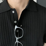 Chicmy-Korean style, Korean men's outfit, minimalist style, street fashion No. 5249 BLACK VEICAL KNITTED SHO SLEEVE COLLAR SHI