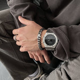 Chicmy-Korean style, Korean men's outfit, minimalist style, street fashionANCIENT DARK SILVER CHAIN BRACELET