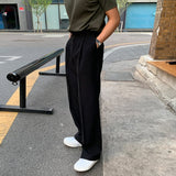 Chicmy-Korean style, Korean men's outfit, minimalist style, street fashion No. 9238 BLACK FOLDED STRAIGHT PANTS