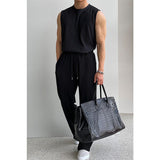 Chicmy-Korean style, Korean men's outfit, minimalist style, street fashion No. 9524 PLEATED SLEEVELESS SHI & WIDE DRAWSTRING PANTS