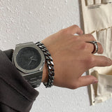 Chicmy-Korean style, Korean men's outfit, minimalist style, street fashionANCIENT DARK SILVER CHAIN BRACELET