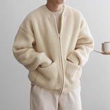 Chicmy-Korean style, Korean men's outfit, minimalist style, street fashion No. 4454 KNITTED ROUND-NECK CARDIGAN SWEATER