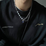 Chicmy-Korean style, Korean men's outfit, minimalist style, street fashionBLUE GEM PENDANT MULTI CHAIN NECKLACE