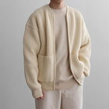 Chicmy-Korean style, Korean men's outfit, minimalist style, street fashion No. 4454 KNITTED ROUND-NECK CARDIGAN SWEATER