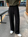 Chicmy-Korean style, Korean men's outfit, minimalist style, street fashion No. 9238 BLACK FOLDED STRAIGHT PANTS