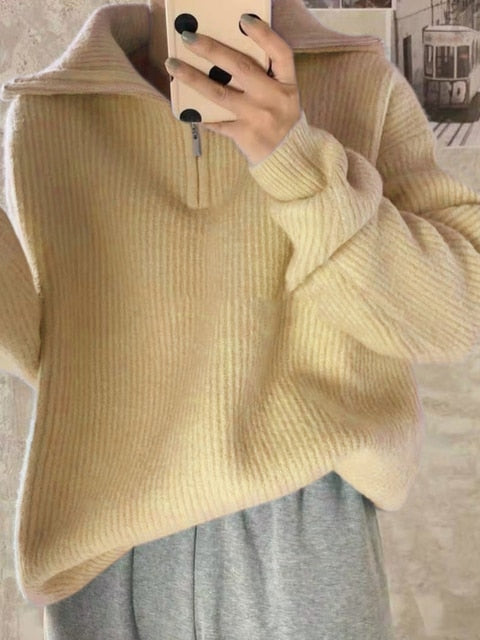 Chicmy Women's Turtleneck Zippers Fashion Women Sweaters Solid Green Blue Pullover Long Sleeve Casual Knitted Sweater Woman Winter 2023