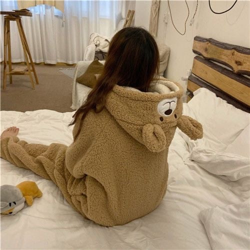 Chicmy Bear Bunny Hooded Onesies Women Kigurumi Pajamas Cute Pijama Winter Warm Sleepwear Kawaii Female Nightwear Pyjamas Jumpsuit