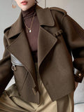 Chicmy Women's Autumn Coat 2023 Pockets Solid Loose Short Jackets Ladies Wool & Blends High Street Spring Woolen Coats For Women
