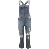 Chicmy Women's Long Overalls Pants Solid Color Ripped Suspenders Denim Trousers With Pockets Ladies Casual Straight Long Jean Pants