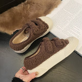 Chicmy Round Toe Warm Plush Women Shoes Fashion Cover Heel Wool Flats Soft Sole Slip-on Thick Bottom Zapatos Mujer