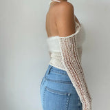 Chicmy  Cut Out Halter Tube Tops Fashion Summer Club White Vintage Feather Women Sexy Y2k Lace Up Knitted 2023 Crop Top