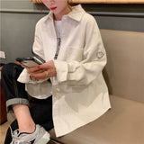 Chicmy Embroidered Smiling Face Shirt Coat Female Student 2023 Korean Fashion Loose Casual Long Sleeved Corduroy Coat Shirt