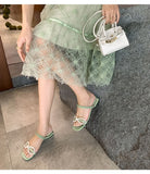 Chicmy Summer Shoes Women Sandals Pearl Flat Brand Ladies Summer Holiday Shoes Elegant Party Shoes Beige Green Plus Size 42 A4629