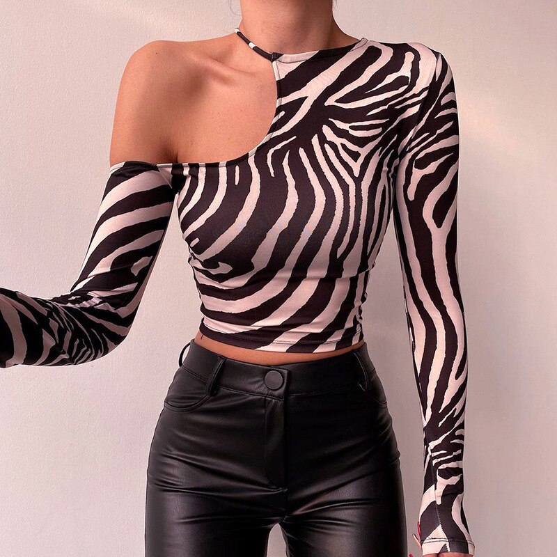Chicmy Ladies Casual Round Collar T-Shirt Spring Fall Creative Stripe Heart Printing Off Shoulder Long Sleeve Slim Midriff-Baring Tops