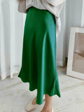 Chicmy Long Skirts Woman Fashion 2023 Korean Fashion Satin Silk Elegant Womans Skirt Office Lady Casual Solid Women's A-Line Skirts
