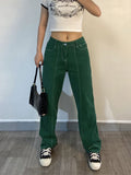 Chicmy Green Harajuku Vintage Baggy Jeans Women 90S Streetwear Wide Leg Loose Cargo Pants Casual High Waist Straight Denim Trousers