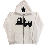 CHICMY Star Letter Print Hoodie Men Retro Zip Up Long Sleeve Loose Jacket Coats Harajuku Casual Gothic Hooded Sweatshirt Y2K Streetwear