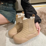 Chicmy Lolita Boots Boots-Women Zipper Shoes Round Toe Australia Winter Footwear Flat Heel Ankle Rubber Snow Low Ladies Rome Fabri