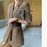 Chicmy Women Jacket Long Sleeve Plaid Blazer With Belt Autumn Coat Office Lady Elegant V-Neck Over Size Blazers For Women With Pockets
