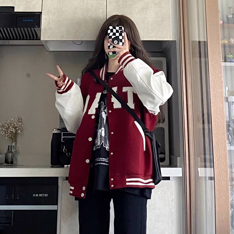 Chicmy Women Harajuku Bomber Jackets 2023 Spring Autumn Couple Baseball Jacket Unisex Boyfriend Style Varsity Hiphop Streetwear Coats