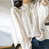 Chicmy Vintage Print White Blouse Women 2023 Spring Autumn Elegant Long Puff Sleeve Casual Shirts Female Korean Style Sweet Lady Tops