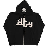 CHICMY Star Letter Print Hoodie Men Retro Zip Up Long Sleeve Loose Jacket Coats Harajuku Casual Gothic Hooded Sweatshirt Y2K Streetwear