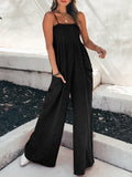 Chicmy Women Strap Loose Jumpsuit Summer Casual Wide Leg Pants Solid Dungaree Bib Overalls Sleeveless Pocket Jumpsuits Women Streetwear
