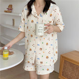 Chicmy 100%Cotton Gauze Pajamas For Women Korean Long Sleepwear Bear Print Pijamas Pyjamas Long Sleeve 2 Piece Female Set