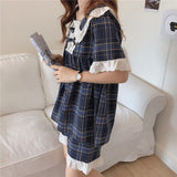 ChicMy-Fall Outfits  Pijama Plaid Korean Pajamas Women Autumn Sleepwear Female Set Lace Chic Loungewear Sweet Long Sleeve Pyjamas Suit Negligee