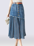 Chicmy S-5XL Patchwork Pleated Jeans Skirts Women High Waist Ripped Skirts Vintage Elegant Korean Fashion Denim Skirts Big Size KS10294