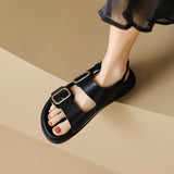 Chicmy 2023 summer women's outerwear sandals Ladies' casual flats Stylish metal design black rubber shoes work wear free shipping