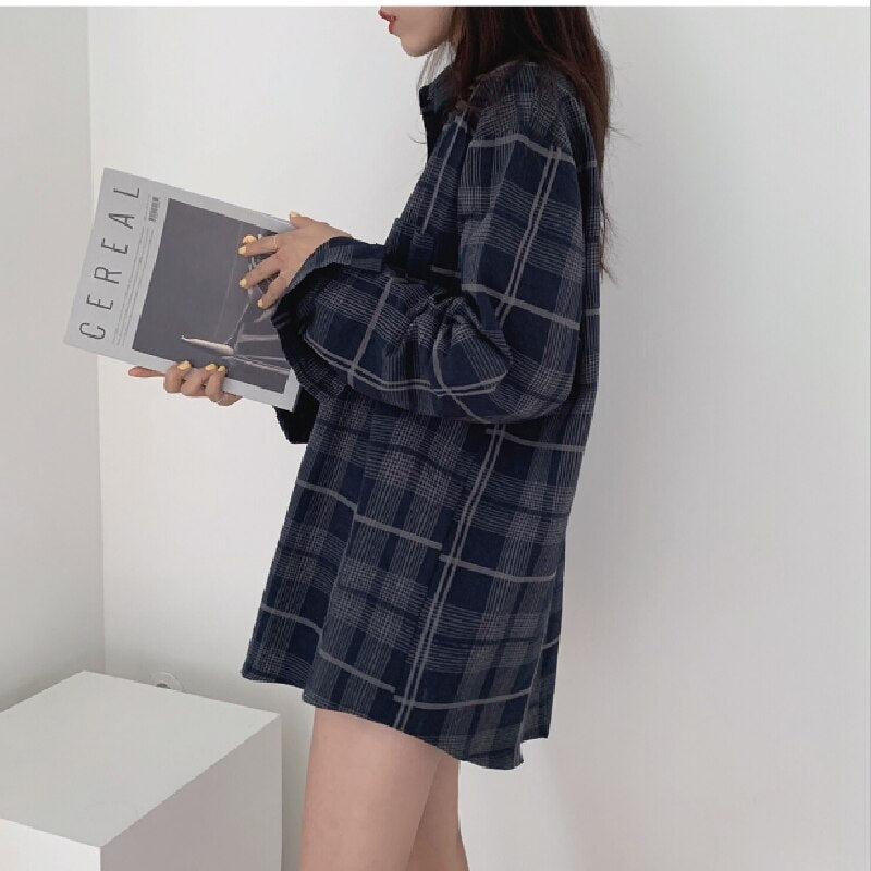 Chicmy Plaid Women Blouses Spring Shirt Female Womens Blouse Fall Maxi Blusas Casual Elegant Vintage Long Sleeve Cotton Oversize