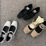 Chicmy 2023 NEW Classic Silk Ballet Shoes Buckle Strap Ballet Shoes Women Square Toe Simple Women Flats Elegant Valentine Shoes