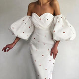 Chicmy  Women's Dresses Sexy Strapless Off Shoulder Vestidos Elegant Festival Banquet Party Puff Sleeve French Polka Dot Dress