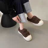 Chicmy Round Toe Warm Plush Women Shoes Fashion Cover Heel Wool Flats Soft Sole Slip-on Thick Bottom Zapatos Mujer