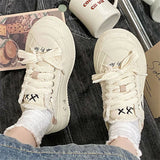 ChicMy-Fall Outfits  Woman Vulcanized Shoes Canvas Sneakers Ladies Flats Shoes Black Spring Autumn Platform Sneakers Women Lace Up Sports Sneakers