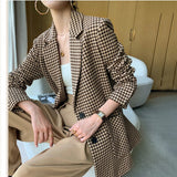 ChicMy-Fall Outfits  Women Jacket Long Sleeve Plaid Blazer With Belt Autumn Coat Office Lady Elegant V-Neck Over Size Blazers For Women With Pockets