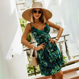 Chicmy Sexy V-Neck Sling Boho Floral Print Mini Dresses For Women 2023 Casual Backless High Waist Female Beach Party Dress Chic Vestido