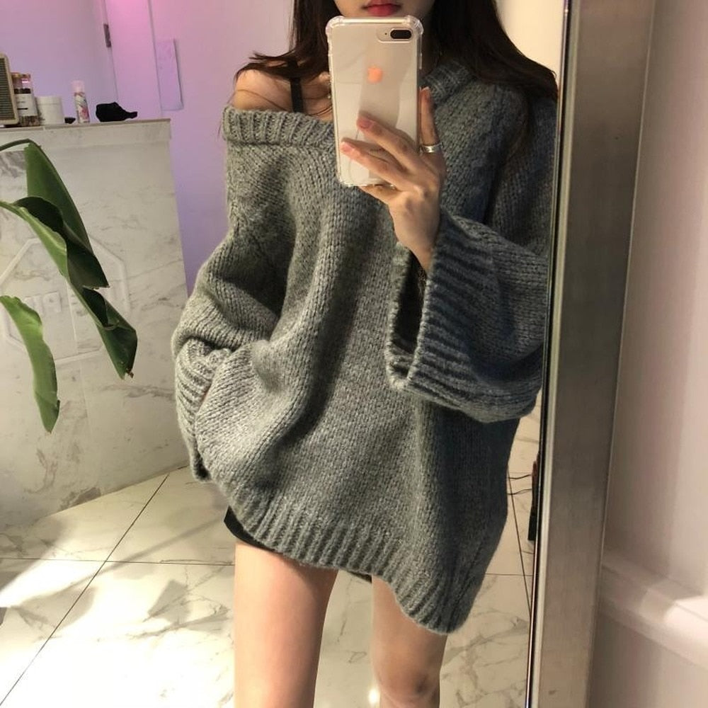 Chicmy 5 Colors Maxi Female Sweater Women Winter Pullover Knitting Overszie Long Sleeve Girls Tops Loose Sweaters Knitted Thick Sexy