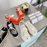 Chicmy Women Split Toe Ninja Tabi Canvas Sneakers Woman Lace Up Casual Vulcanized Flats Ladies Round Toe Luxury Shoes