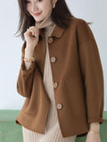 Chicmy Short Coats For Women Autumn Winter Fashion Woolen Jackets Pockets Solid Color Camel Black Polo Collar Coat Ladies High Quality