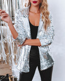 Chicmy Black Sequin Shinny Shirt Jacket Women Casual Loose Blazer Stage Party Nightclub Costume Chemise Homme Disco Camisas