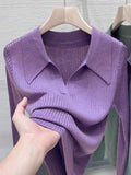 Chicmy Beautiful Women's Blouses Polo Collar Knit Long Sleeve Shirts Female Spring Solid Colour Slim Elegant Womens Tops And Blouses